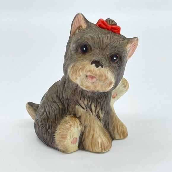 Vintage Homco Yorkshire Terrier Figurines Yorkies With Red Bows - Picture 4 of 9